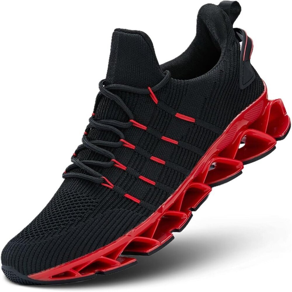 Men's Running Shoes Mesh Runners Fashion Sport Blade Walking Sneakers Black Red